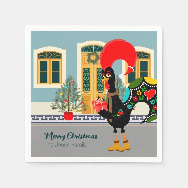 The Portuguese Rooster with a Christmas present Napkins (Front)