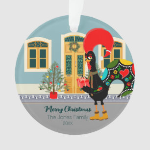 The Portuguese Rooster with a Christmas present Ornament
