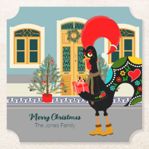 The Portuguese Rooster with a Christmas present Paper Coaster