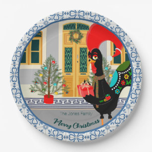 The Portuguese Rooster with a Christmas present Paper Plates