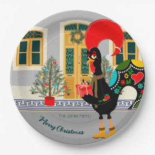The Portuguese Rooster with a Christmas present Paper Plates