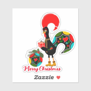 The Portuguese Rooster with a Christmas Present Sticker