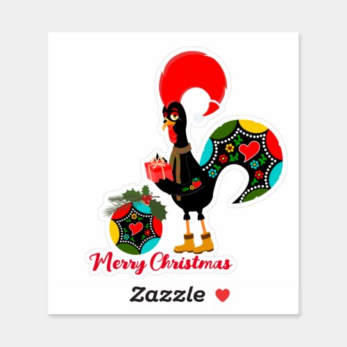 The Portuguese Rooster with a Christmas Present Sticker