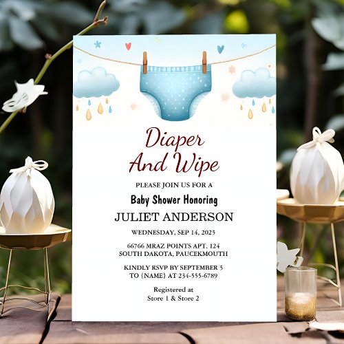 The Post Dad Pink Blue Diaper And Wipe Baby Shower Invitation