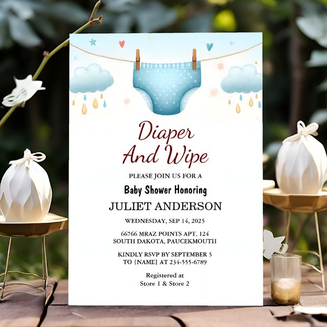 The Post Dad Pink Blue Diaper And Wipe Baby Shower Invitation (Creator Uploaded)