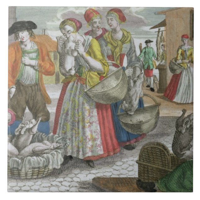 The Poultry Market (coloured engraving) Ceramic Tile (Front)