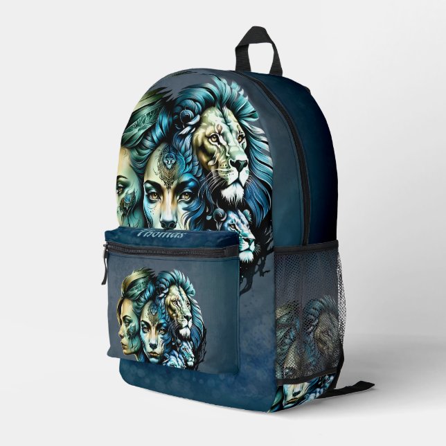 The Powerful Presence of Lions Printed Backpack (Back Corner Right)