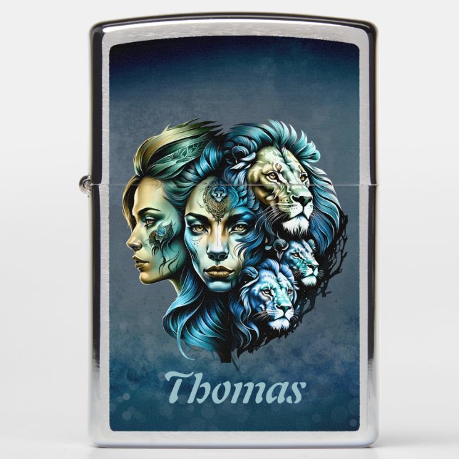 The Powerful Presence of Lions Zippo Lighter (Front)