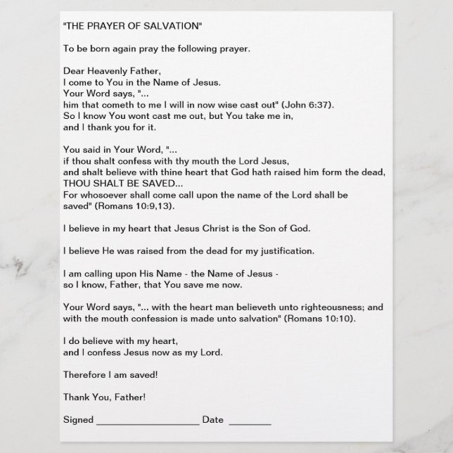 THE PRAYER OF SALVATION FLYER (Front)