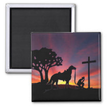 The praying cowboy at the foot of the cross magnet