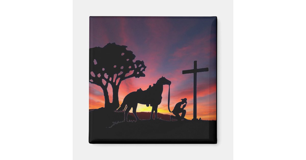 The Praying Cowboy At The Foot Of The Cross Magnet Zazzle Com
