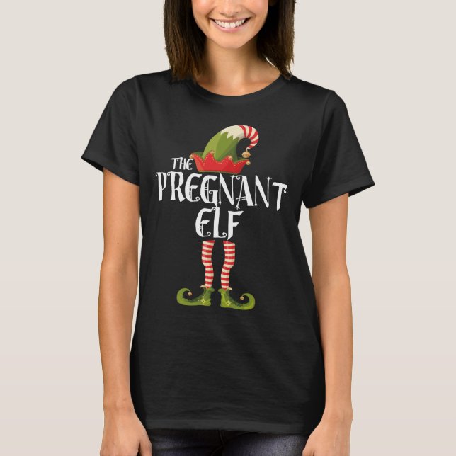 the pregnant elf family elf matching christmas T-Shirt (Front)