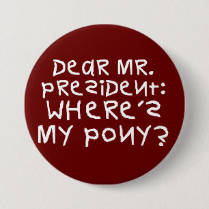 The president promised me a pony pinback button
