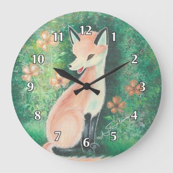The Pretty Little Fox Large Clock by ArtsyKidsy at Zazzle