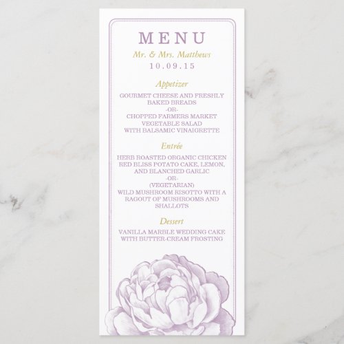 The Pretty Peony Floral Wedding Collection Menu