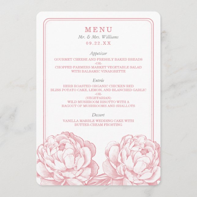 The Pretty Peony Floral Wedding Collection Menu (Front)