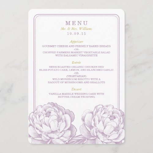 The Pretty Peony Floral Wedding Collection Menu