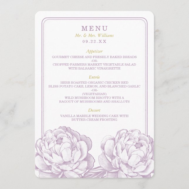 The Pretty Peony Floral Wedding Collection Menu (Front)