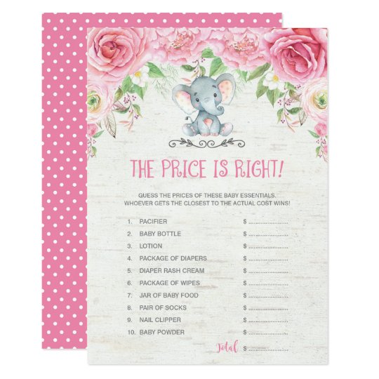 The Price Is Right Pink Elephant Baby Shower Game Invitation