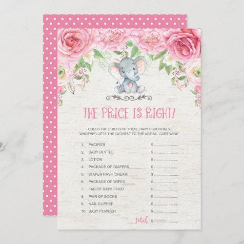 The Price is Right Pink Elephant Baby Shower Game Invitation