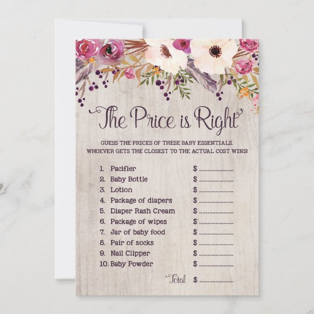 The Price is Right Rustic Baby Shower Game Invitation (Front)