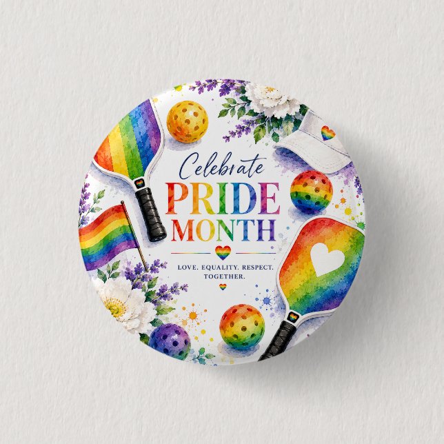 The Pride Pickleball Rainbow themed Button (Front)