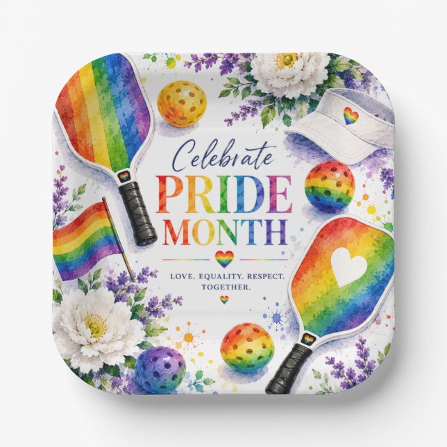 The Pride Pickleball Rainbow themed Paper Plates (Front)