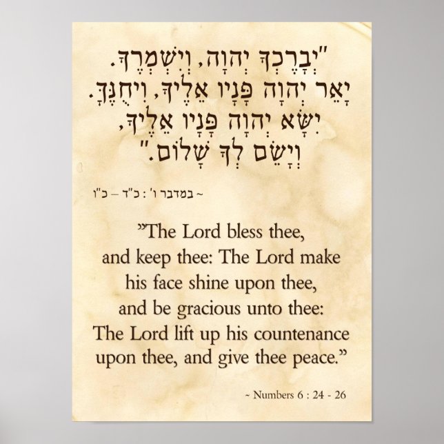 The Priestly Blessing in Hebrew and English Poster (Front)