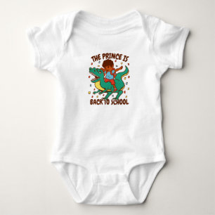 The Prince Is Back to School Dinosaur Ride Baby Bodysuit