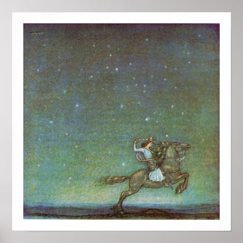 The Prince Rides in Moonlight by John Bauer Poster