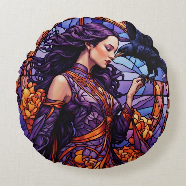 The Princess and the Raven Round Pillow (Front)