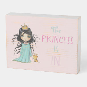 "The Princess is In" Cute Princess with Orange Cat Wooden Box Sign