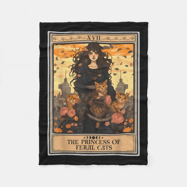 The Princess Of Feral Cats Tarot Card  Fleece Blanket (Front)
