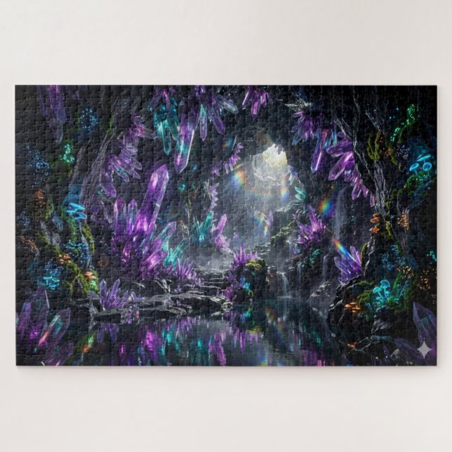 The Prismatic Core: Glowing Crystal Cavern Jigsaw Puzzle (Horizontal)