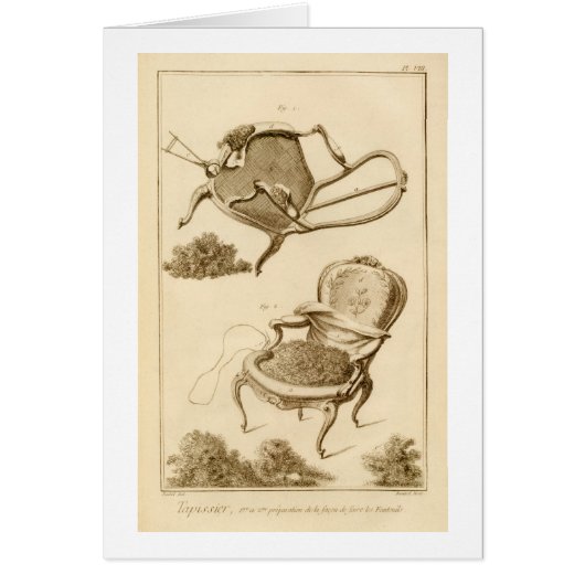 The process of upholstering a chair, from the 'Enc (Front)