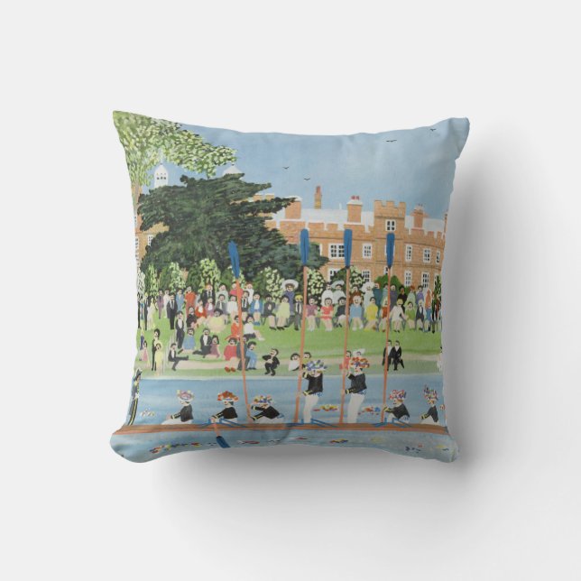 The Procession of Boats at Eton College Throw Pillow (Front)