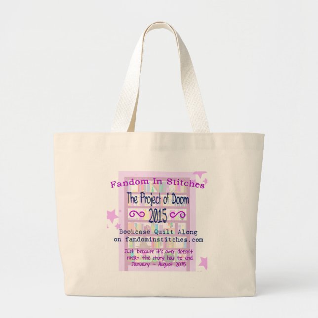 The Project of Doom Bookcase Quilt Along 2015 Large Tote Bag (Front)