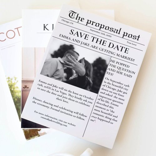 The proposal post Newspaper wedding save the date  Invitation