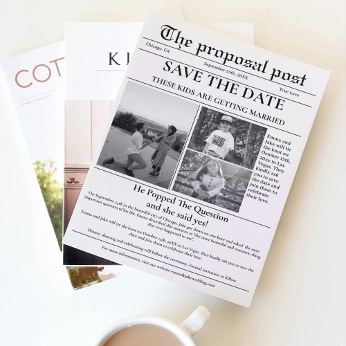 The proposal post Newspaper wedding save the date Invitation