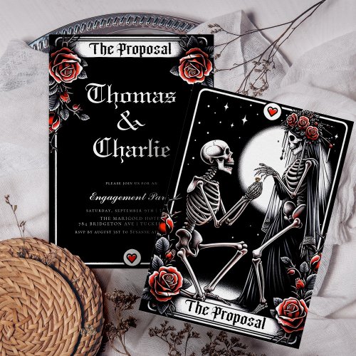 The Proposal Tarot Gothic Floral Engagement Party Invitation