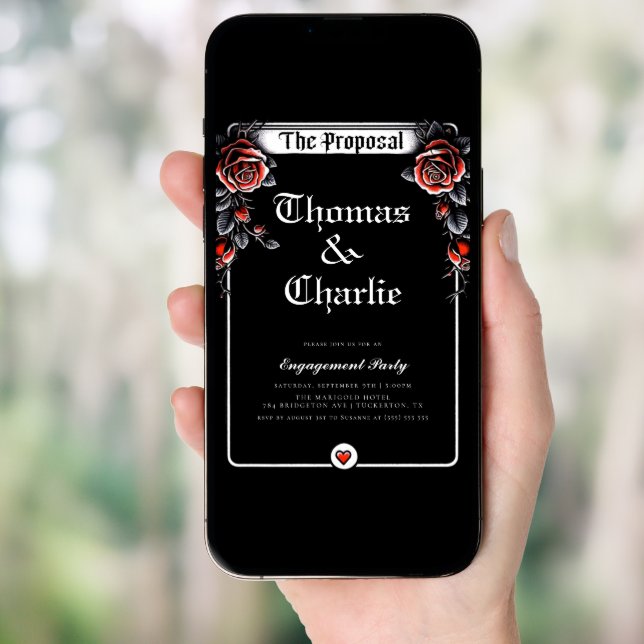 The Proposal Tarot Gothic Floral Engagement Party Invitation (Front Digital)