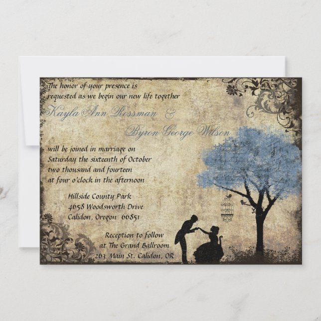 The Proposal Vintage Wedding Invitation in Blue (Front)