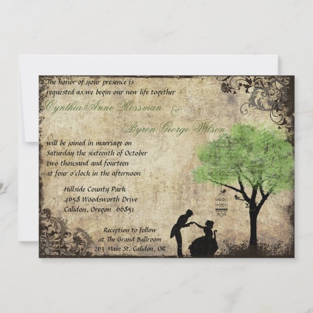 The Proposal Vintage Wedding Invitation in Green (Front)