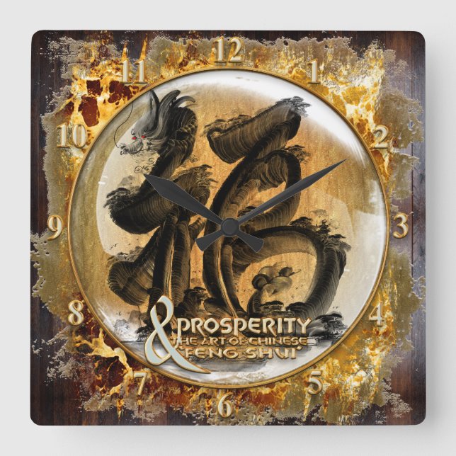 THE PROSPERITY CONNEXION : Art of Chinese Fengshui Square Wall Clock (Front)