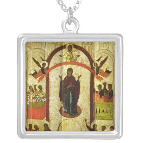 The Protection of the Theotokos  Russian icon Silver Plated Necklace
