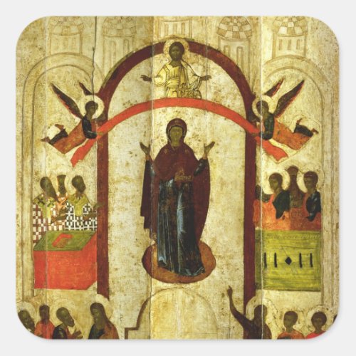 The Protection of the Theotokos  Russian icon Square Sticker
