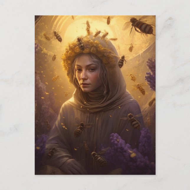 The Protector of the Honey Bee Blond Woman  Postcard (Front)