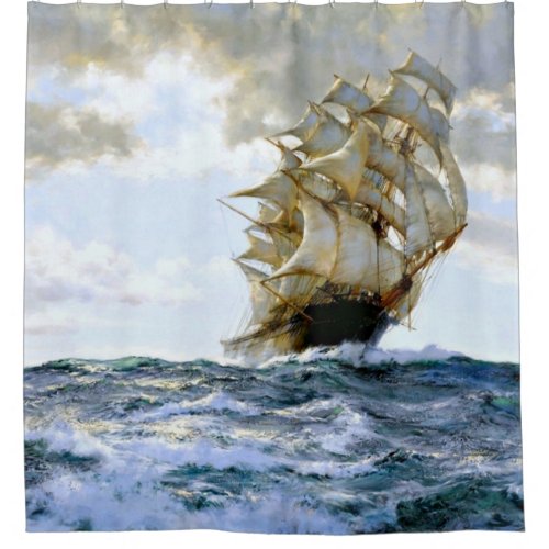 The Proud Ship Painting By Montague Dawson Shower Curtain