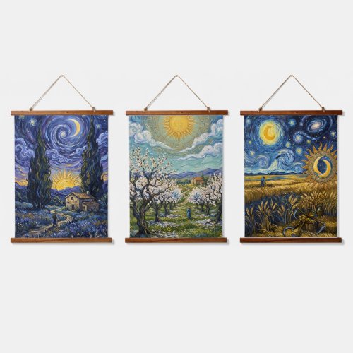 The Provence Trilogy: 3-Piece Wood Topped Vertical Hanging Tapestry