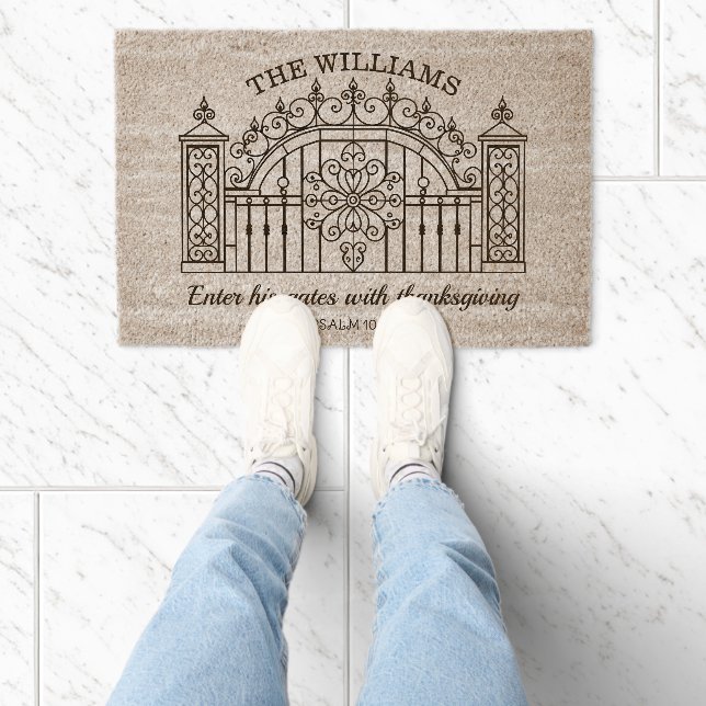 The Psalm 100:4 Sanctuary Gate Fiber Doormat (Insitu)